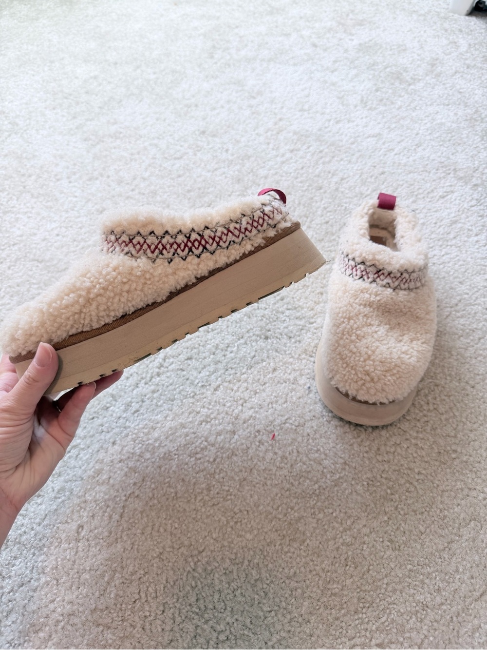 UGG Tazz Braid Platform Mule Slippers White Borg Shearling Clog Womens Size 7 - Picture 2 of 12